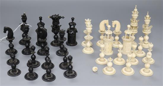 A Continental ebony and ivory chess set